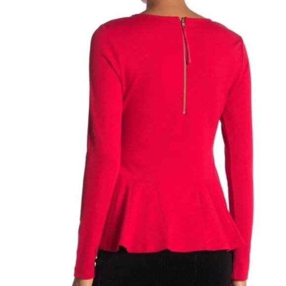 Catherine Malandrino Tomato Red Peplum Ponte Top - Picture 2 of 6